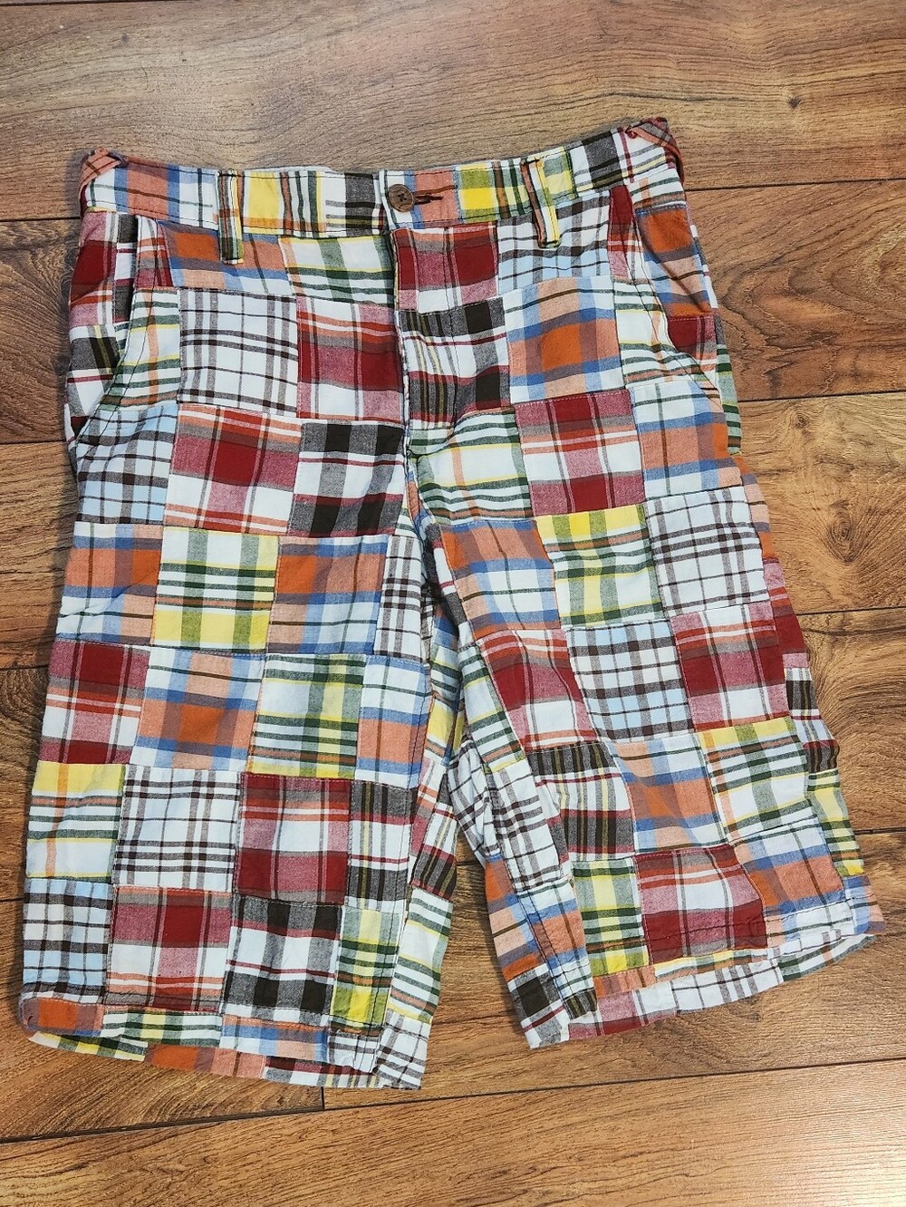 Old Navy Boys Multicolor Patchwork Plaid Shorts, Sizr 16